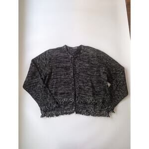 Tahari XL 100% Cotton Black Fringe Open Sweater Jacket